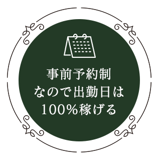 事前予約制なので出勤日は100%稼げる